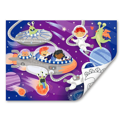Space jigsaw puzzle artwork with astronaut and aliens, backing paper peeled back