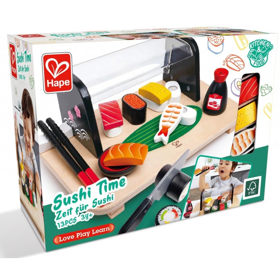 Sushi Time pretend play set with sushi, tray, chopsticks, soy sauce bottle