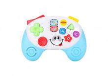 White-and-blue learning controller with number cross buttons, screen panel and panda face