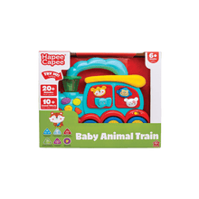 Hapee Capee Baby Animal Train boxed set, teal/red toy train with animal window faces