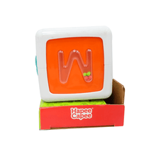 Mini Activity Cube for Toddlers: orange W-shaped bead maze on white cube