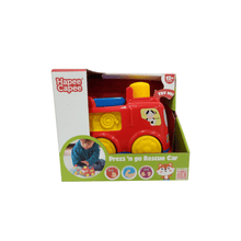 Hapee Capee Press 'n Go rescue car packaging, red fire engine toy.
