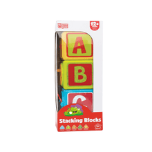 Hapee Capee stacking blocks set in box, showing cubes with letters A, B, C