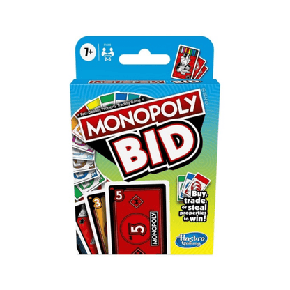 Monopoly Bid card game box: Buy, Trade or Steal properties