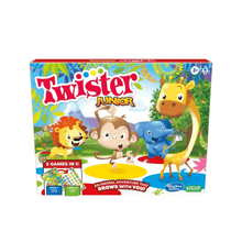 Twister Junior board game box with animal characters and mat design