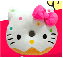 Hello Kitty donut plush 18cm, white plush cat with pink bow and sprinkle dots