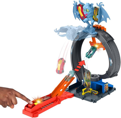 Bat Loop Attack track set with bat figure, red launcher and glowing loop
