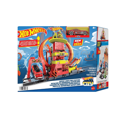 Ci Toy Car Track Set, Super Loop Fire Station & 1:64 Scale - Hot Wheels - The Toy Store