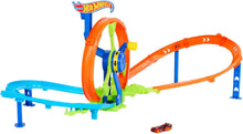 Rapid Launch & Loop track set with orange loop, blue supports, and green base