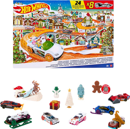 Hot Wheels toy car advent calendar box with illustrated town and cars