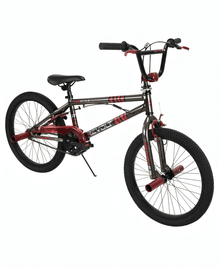 Revolt BMX freestyle 20 inch bike, red frame with black handlebars and knobby tires.