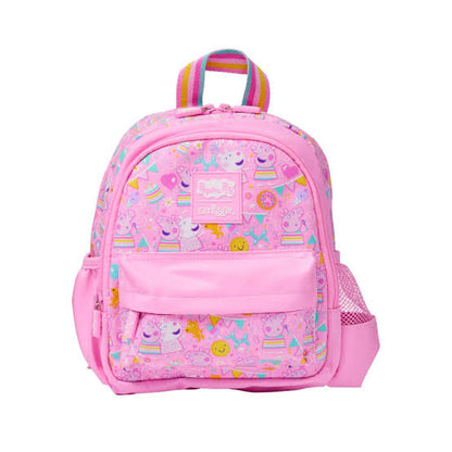 Pink kids' mini backpack with front zip pocket, Peppa Pig print, mesh side pocket