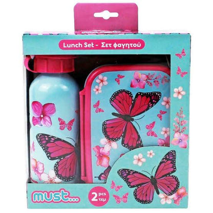 MUST Lunch Box & Aluminum Water Container Set - Butterfly