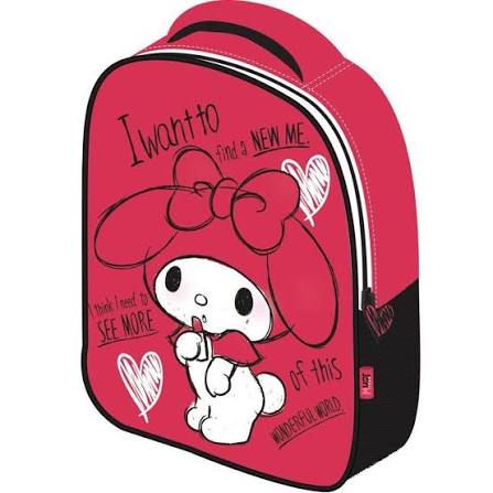 Preschool backpack with My Melody 3D print, red/pink EVA, zip front and top handle
