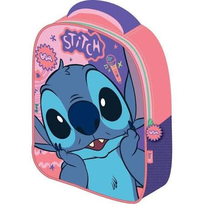Preschool Disney Stitch 3D backpack with one compartment, pink and blue character print