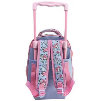 Preschool trolley bag with telescoping handle, pink and blue My Melody print, 2 compartments