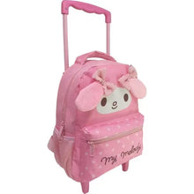 Pink My Melody trolley bag with two zip compartments, face patch, bow, wheels
