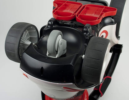 Kids ride-on push car rear wheel and red storage tray, black and white shell
