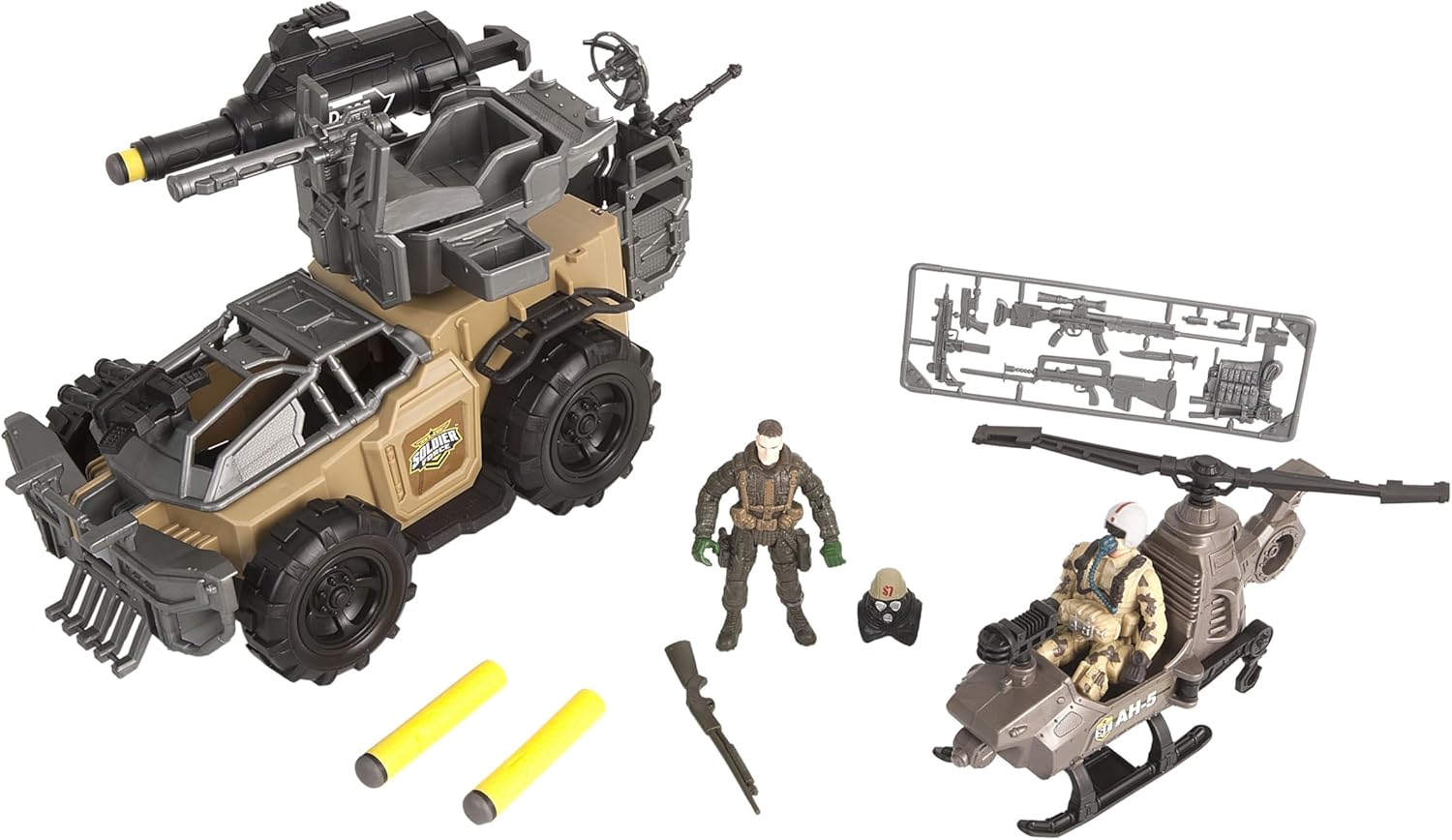 Bunker Buster Assault-Fahrzeug in tan und schwarz, mit Figuren, Gewehren und Zubehör
