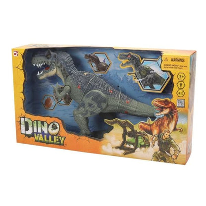 Interactive T-Rex dinosaur toy in retail box, grey and dark detailing, 59cm size.