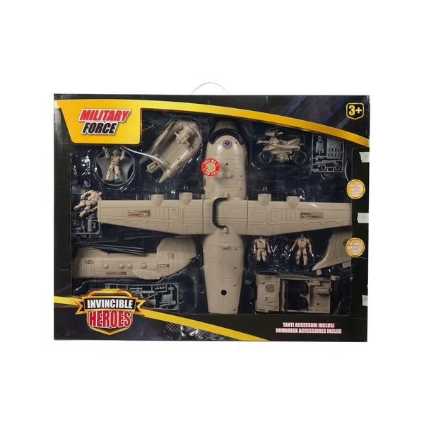 Toy military aircraft sound-and-lights set in retail box