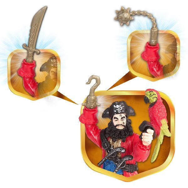 Pirate accessory figures with swords and character pieces in orange blister card