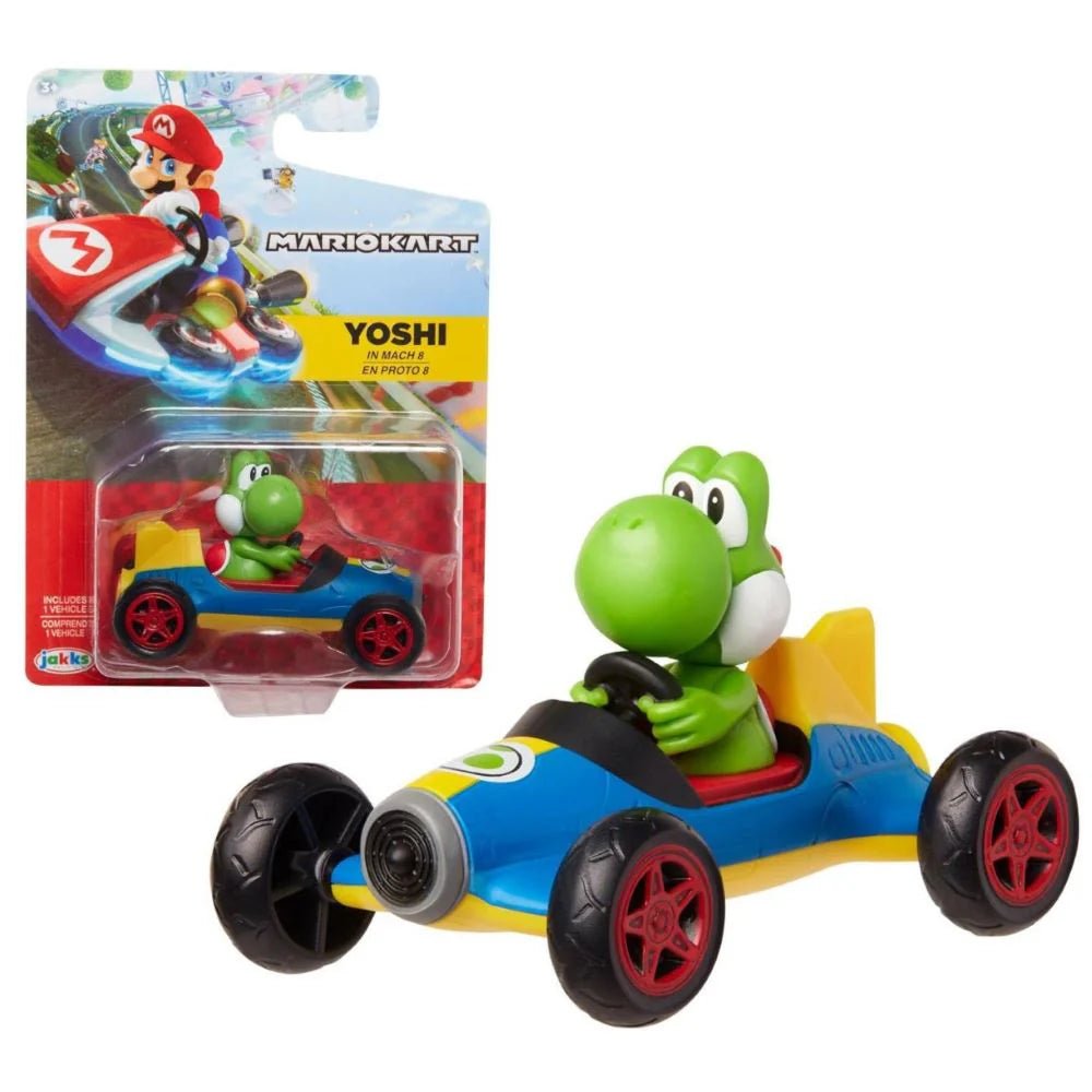 Jacks Pacific Mario Kart Yoshi racer blister package with green character in kart