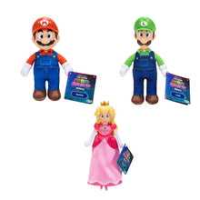 9-inch Mario plush with blue overalls, red hat, and brown shoes
