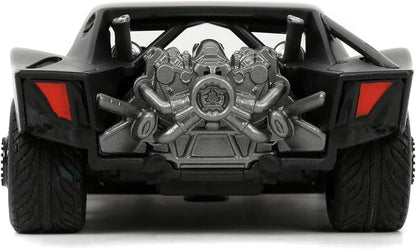 Batman 1989 Batmobile diecast rear close-up, exposed engine and red panels