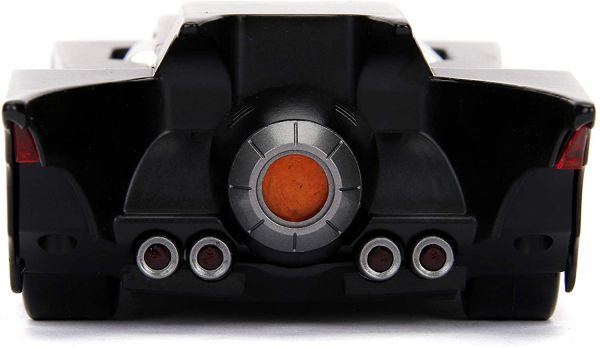 Black Batmobile 1:24 toy car rear view with orange center panel
