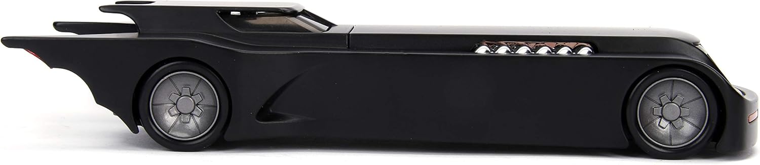 Black Batmobile 1:24 toy car side view with detailed wheel rims