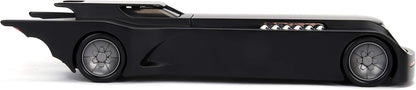 Black Batmobile 1:24 toy car side view with detailed wheel rims