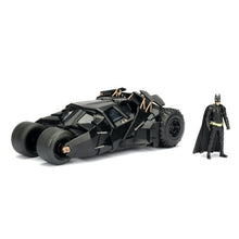 1:24 batmobile die-cast with black Batman figure, dark gray/black vehicle