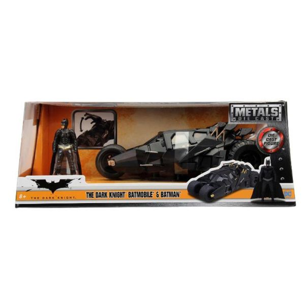 Die-cast Batman Batmobile box with Batman figure and dark vehicle model