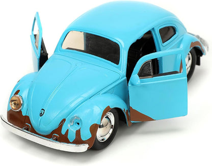 Seitliche Ansicht: hellblauer 1959 Volkswagen Käfer (1:32) mit Stitch Figur