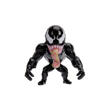Venom diecast mini figure, black body with red tongue and open mouth, crouching stance