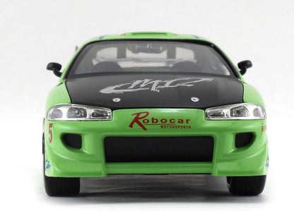 1:24 scale green Mitsubishi Eclipse model car front view with black grille and headlights