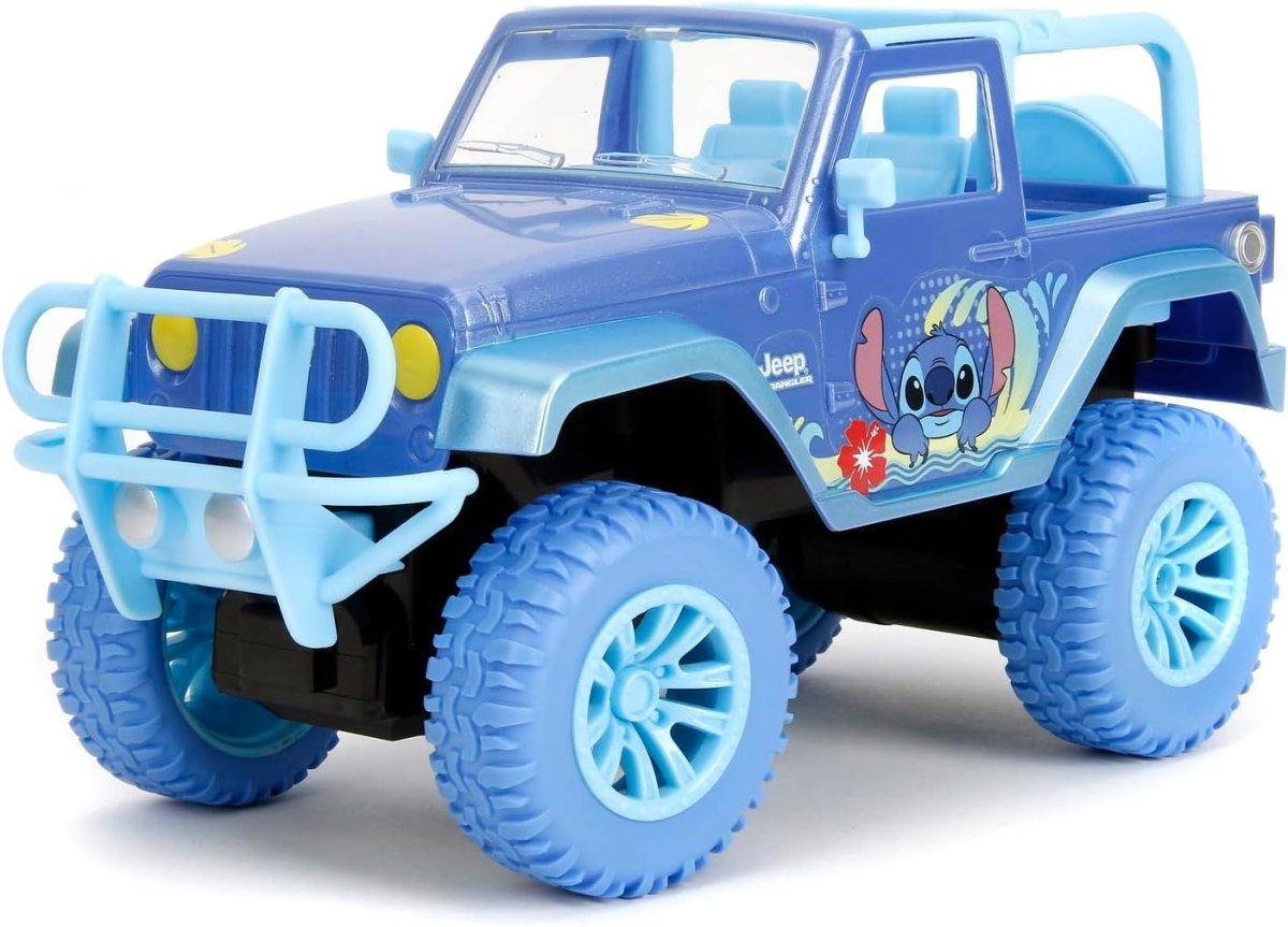 Stitch Wrangler Jeep RC blue off-road truck with Stitch graphics and large blue tires