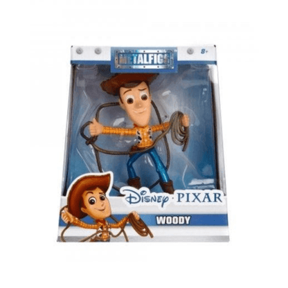 Woody metal figure in display box, Disney Pixar, brown hat and orange shirt
