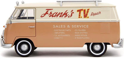 Side view of 1:32 Wheeljack VW bus with 'Frank's TV' Sales & Service text