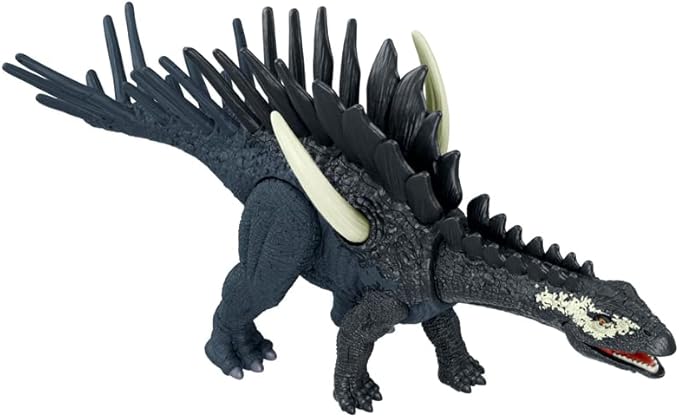 Dark blue spiked dinosaur action figure with pale dorsal plates and open snout