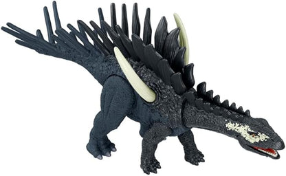 Dark blue spiked dinosaur action figure with pale dorsal plates and open snout