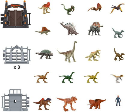 Dinosaur figure set with gray gate sections and assorted mini dinosaurs, marked x8