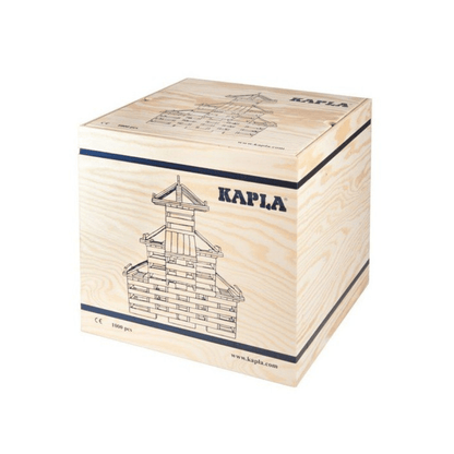 Kapla 1000-piece wooden building blocks pack with printed assembly artwork on the box