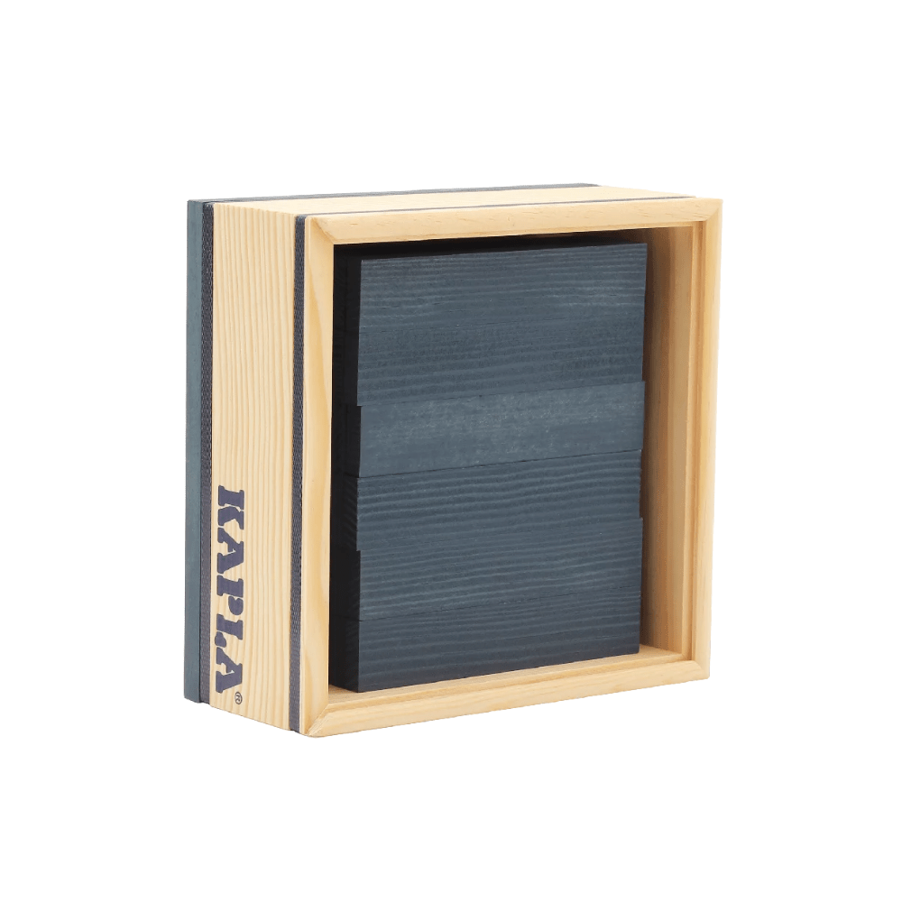 Kapla set of 40 dark blue wooden planks in a wooden frame storage box