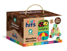Wooden ABC cube set toy in cardboard gift box with handle and colorful letter blocks