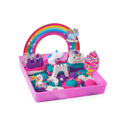 Unicorn Kingdom sand set with rainbow arch, unicorn figure, and colorful sand blocks