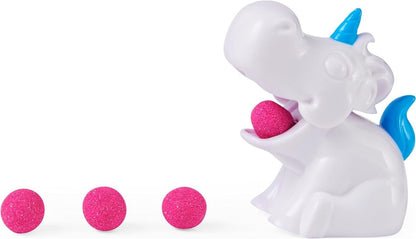 White unicorn figure with three pink glitter sand pieces