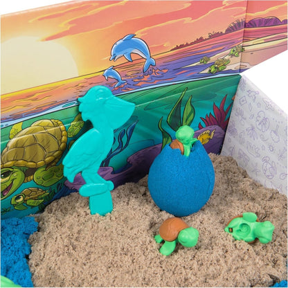 Turtle beach play sand with blue sand shapes and colorful turtle figures