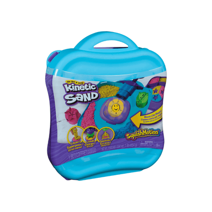 Squish Motion Set aus Kinetic Sand, blauer Aufbewahrungskoffer mit bunten Werkzeugen